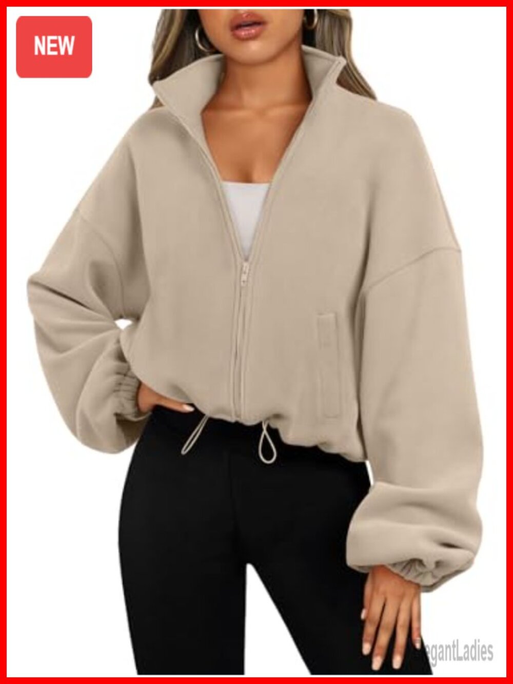 Women's Fleece Jacket Zip Up Oversized Cropped Sweatshirt Hoodie